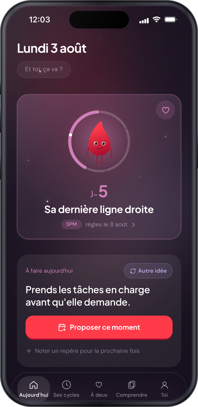 auklm sur iPhone : l'accueil, avec où elle en est et le geste du jour